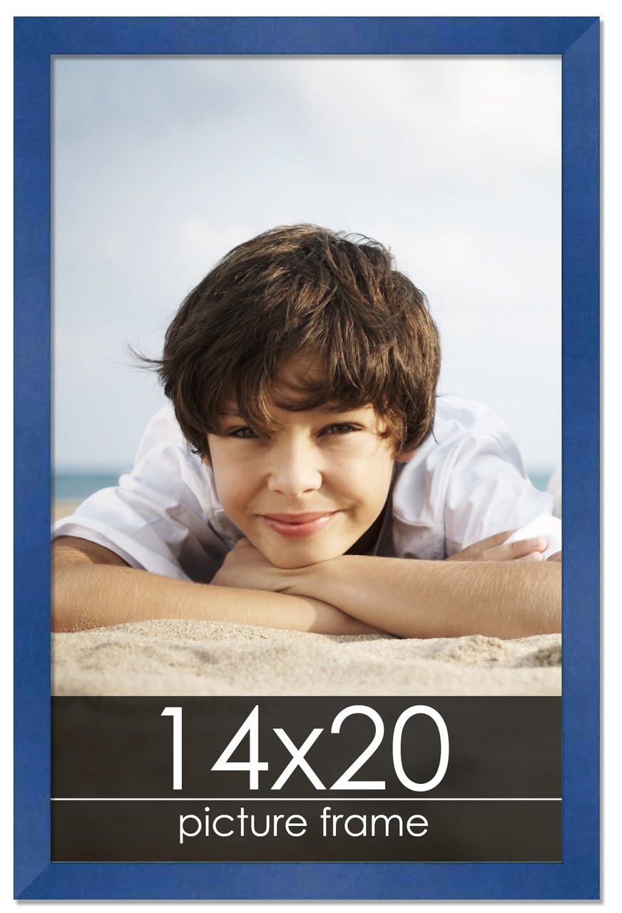 14x20 Classic Modern Blue Picture Frame - UV Acrylic, Foam Board Backing, Hanging Hardware